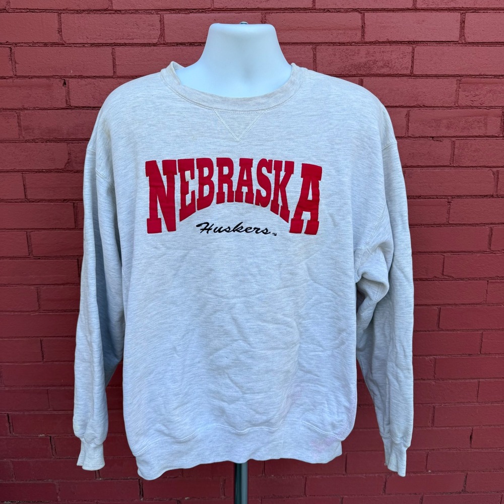 Vtg Pro Cotton Russell Athletic Nebraska Huskers Sweatshirt Mens Large Gray‎ USA
